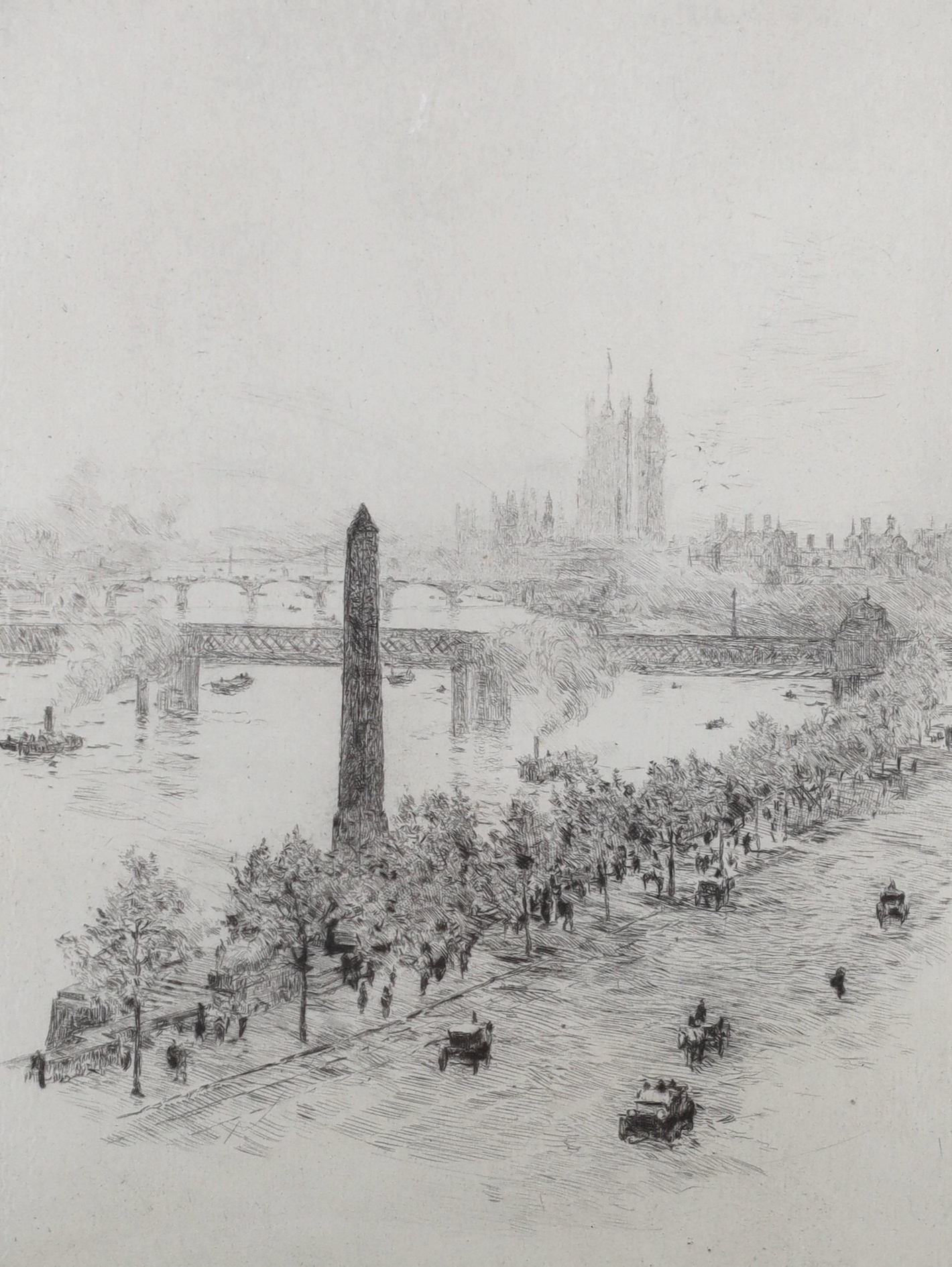William Lionel Wyllie, drypoint etching, 'The Embankment', signed in pencil, 19.5 x 15cm